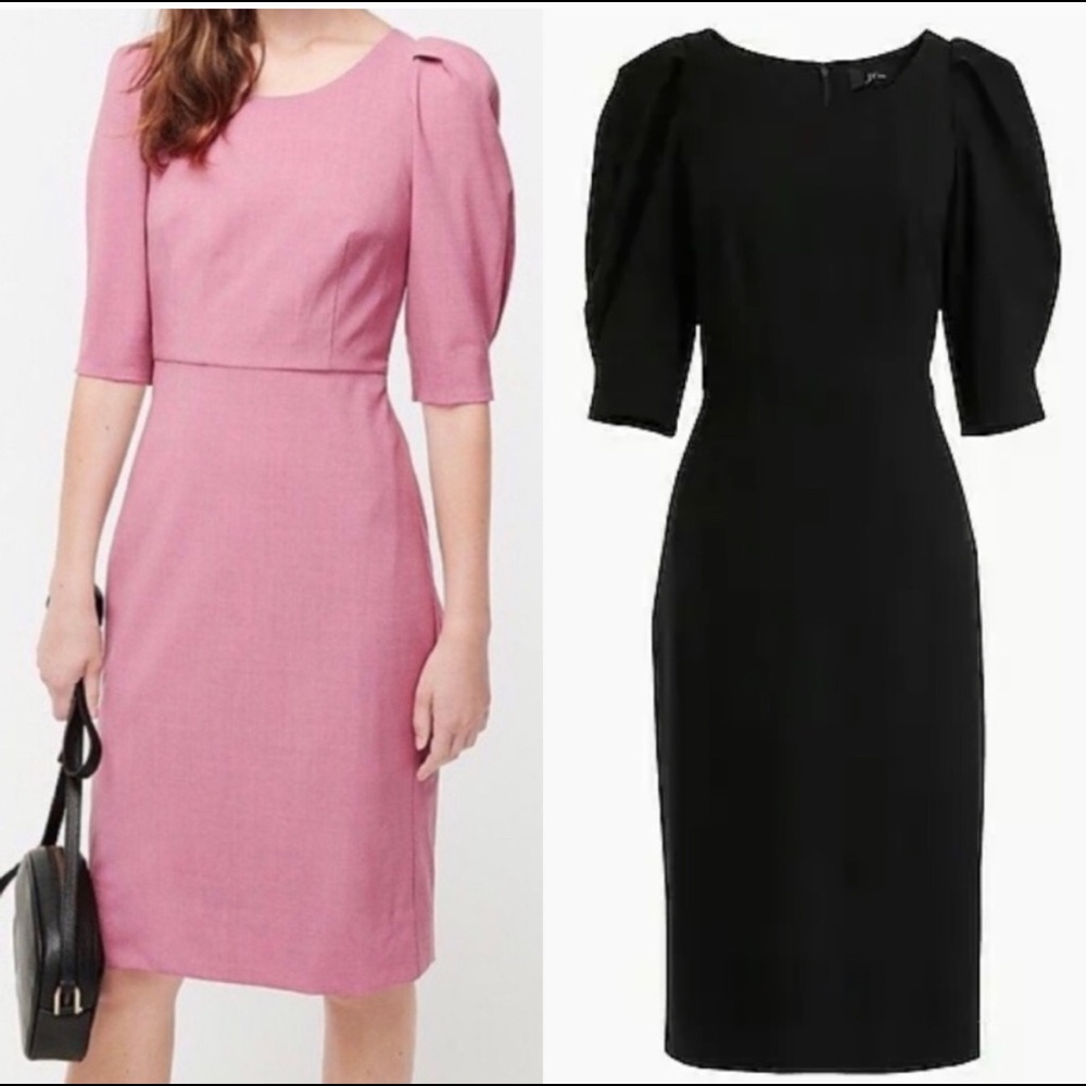 J.Crew black wool puff-sleeve sheath dress